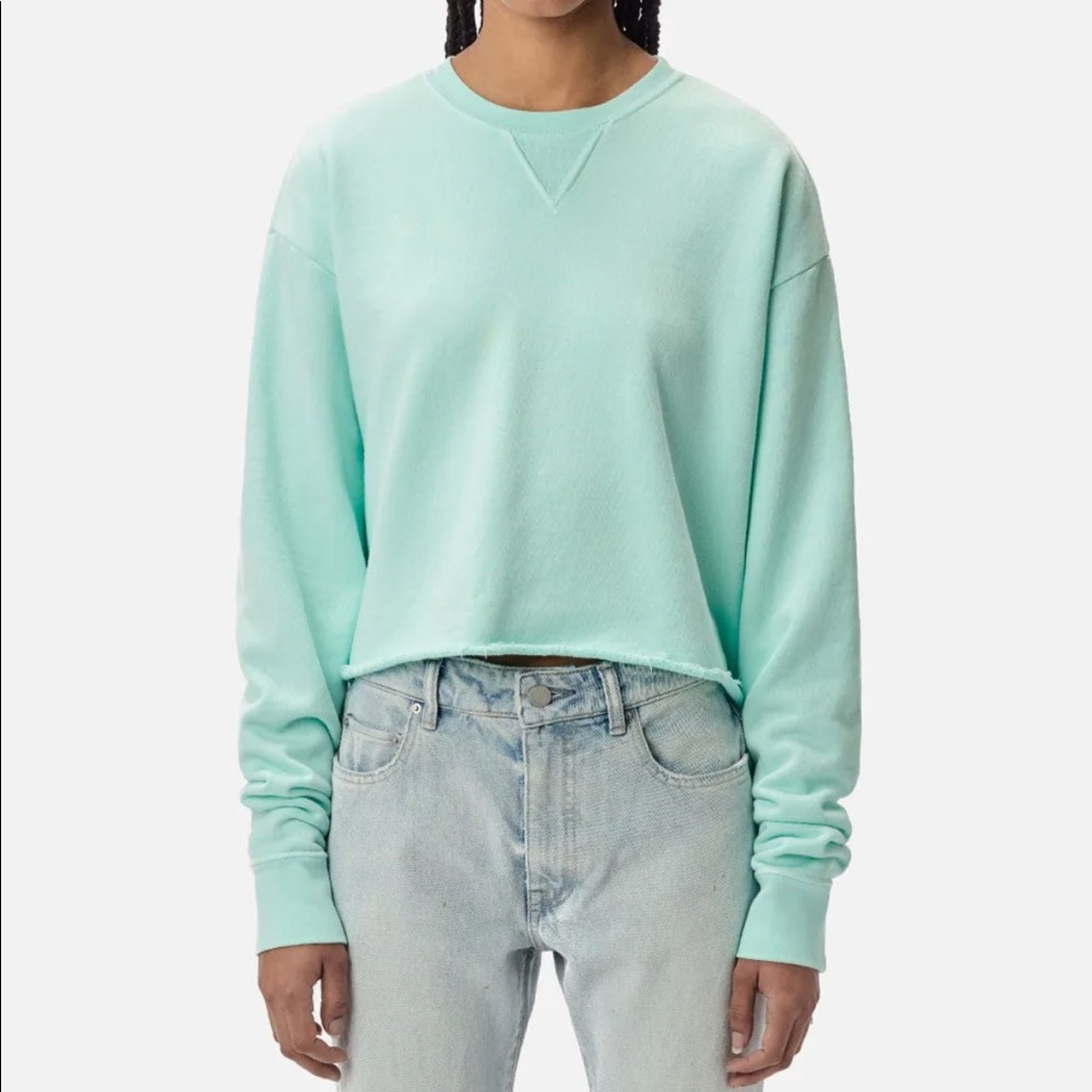 JOHN ELLIOT Snyder Ice Blue Cropped Crewneck Sweatshirt 1 Small